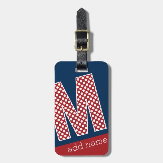 モノグラム文字M -赤と白水玉模様 ラゲッジタグ (正面縦)