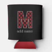 モノグラム文字M – 黒と赤のバッファロープレイド 缶クーラー (裏面)
