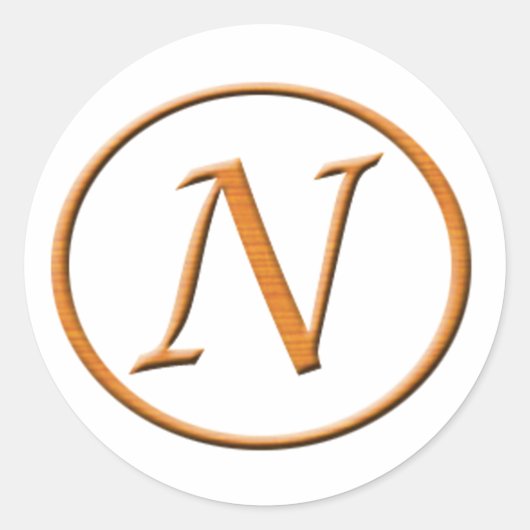 モノグラム文字N木製ルック ラウンドシール (正面)