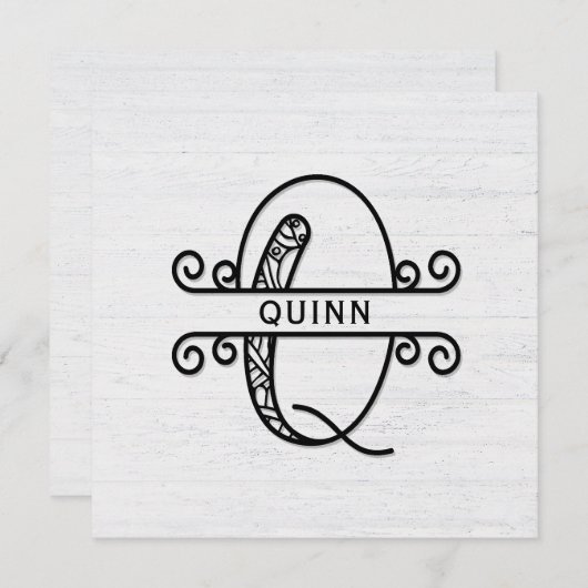 モノグラム文字Qと家族の名前ノートカード ノートカード (正面/裏面)