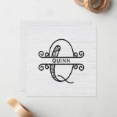 モノグラム文字Qと家族の名前ノートカード ノートカード (正面/裏面インサイチュ)