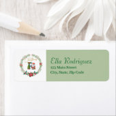 モノグラム文字R :クリスマスリース付/サンタクロース ラベル (インサイチュ)