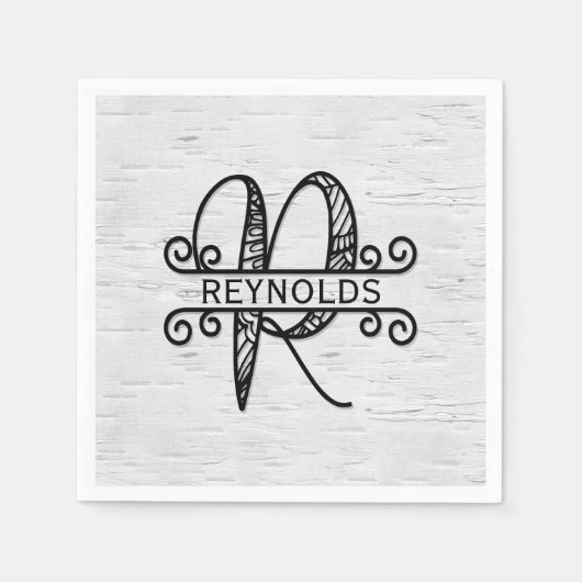 モノグラム文字R （ファミリ名） スタンダードカクテルナプキン (正面)