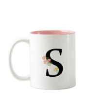 モノグラム文字S水彩の花にピンクの花束