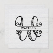 モノグラム文字W (ファミリ名) ノートカード (正面/裏面)