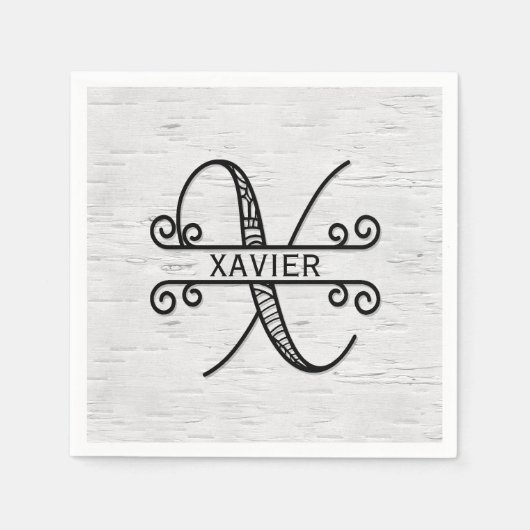モノグラム文字X （ファミリ名あり） スタンダードカクテルナプキン (正面)