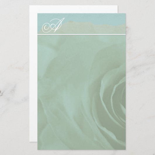 モノグラム文房具あおりのバラオンアクアブルー 便箋 (正面/裏面)