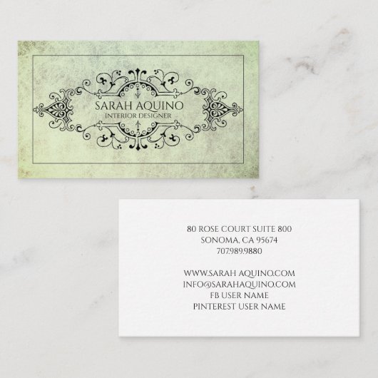 モノグラム斑緑テクスチャインテリア設計者 コーリングカード (正面/裏面)