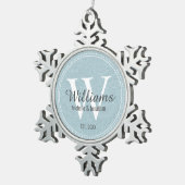 モノグラム新パーソナライズされた生ブルーフローラ スノーフレークピューターオーナメント (右)