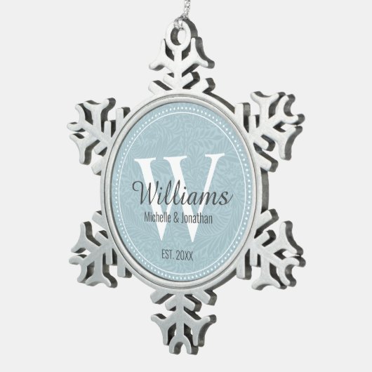 モノグラム新パーソナライズされた生ブルーフローラ スノーフレークピューターオーナメント (右)