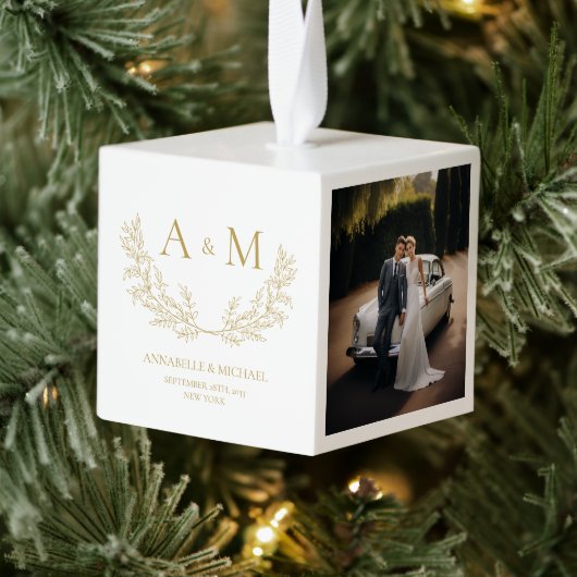 モノグラム新着初めてのクリスマス3 photoオーナメント キューブオーナメント (ツリー)