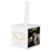 モノグラム新着初めてのクリスマス3 photoオーナメント キューブオーナメント (正面アングル)