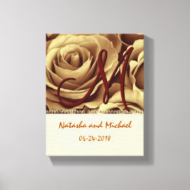 モノグラム新郎新婦と金ゴールドバラ キャンバスプリント