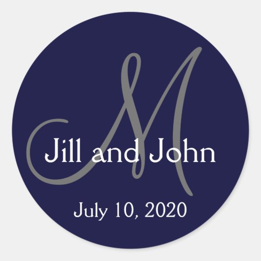 モノグラム新郎新婦デート結婚式の引き出物シール ラウンドシール (正面)