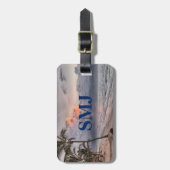 モノグラム旅行海、ビーチ、およびヤシの木 ラゲッジタグ (正面縦)