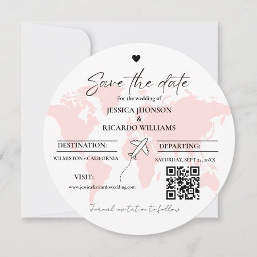 モノグラム旅行結婚のテーマは日付ラウンドを保存 招待状 (正面)