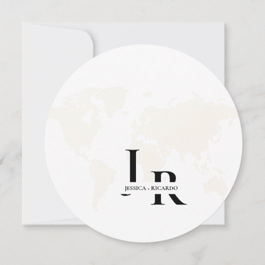 モノグラム旅行結婚のテーマは日付ラウンドを保存 招待状 (裏面)