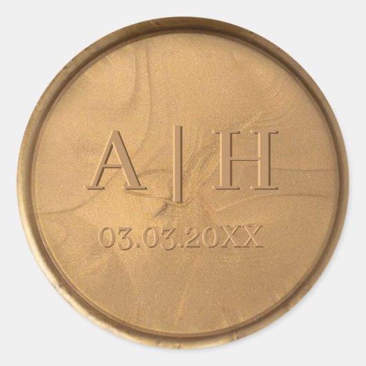 モノグラム日付アンティーク金ゴールドワックスシール ラウンドシール (正面)