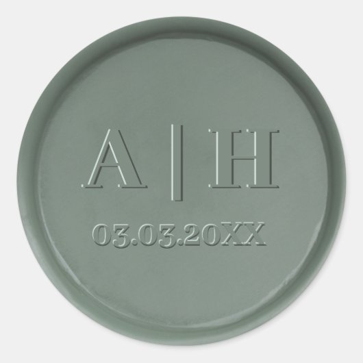 モノグラム日付ダークセージのワックスシール ラウンドシール (正面)