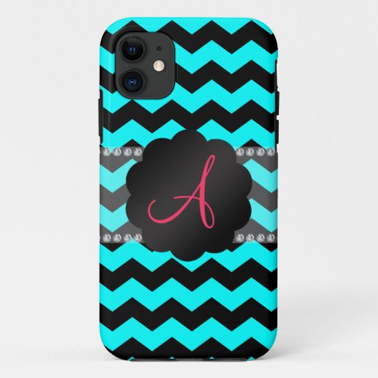 モノグラム明るいアクアと黒い山形 Case-Mate iPhoneケース (裏面)
