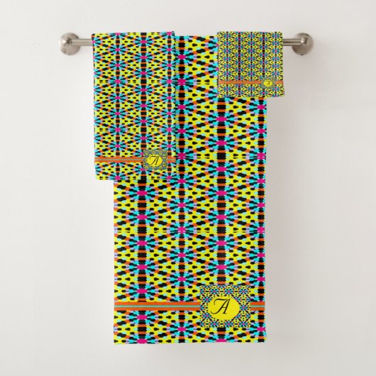 モノグラム明るい黄色/アクア/赤いストライプ三角形/三角形 バスタオルセット (インサイチュ)