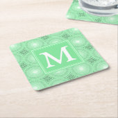 モノグラム春緑の円パターン スクエアペーパーコースター (アングル)