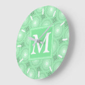 モノグラム春緑の円パターン ラージ壁時計 (傾斜)