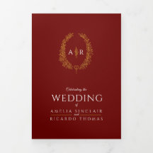 モノグラム暗赤色金ゴールド結婚リーフのオプションRSVP