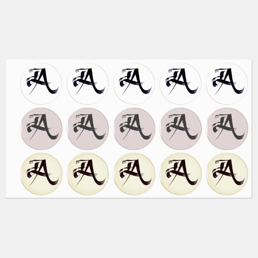 モノグラム書道の手紙"A" 3スタイル。 ラベル (シート)