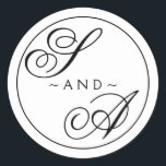 モノグラム書道の白黒結婚文字 ラウンドシール<br><div class="desc">書クラシック字の文字縁どと背景の色</div>