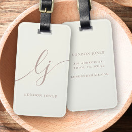 モノグラム書道アイボリーホワイトローズピンク ラゲッジタグ