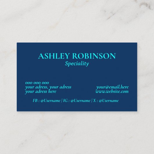 モノグラム書道イニシャルシアンブルーモダン 名刺 (裏面)