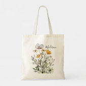 モノグラム書道乾燥ワイルドフラワーブーケ トートバッグ (裏面)