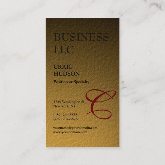 モノグラム書道金ゴールドトーンビジネスカード 名刺 (正面)