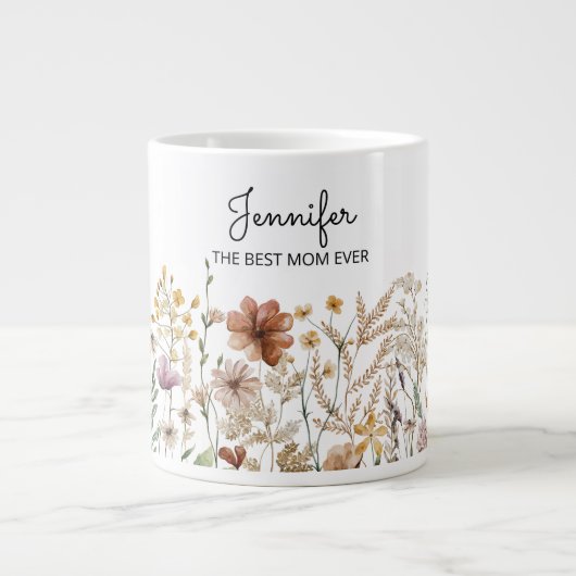モノグラム最高のママウォーター色ワイルドフラワーフローラ ジャンボコーヒーマグカップ (正面)