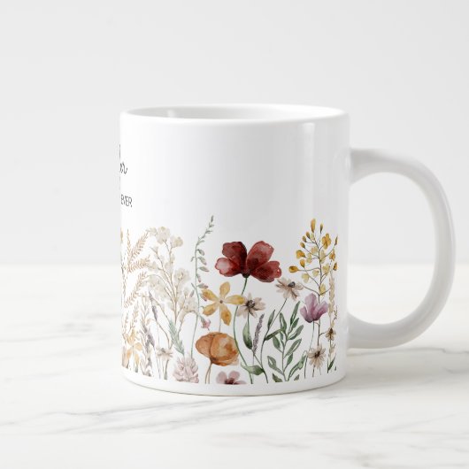 モノグラム最高のママウォーター色ワイルドフラワーフローラ ジャンボコーヒーマグカップ (右)