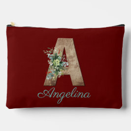 モノグラム木文字の濃い赤い花 アクセサリーポーチ