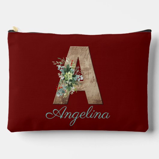 モノグラム木文字の濃い赤い花 アクセサリーポーチ (正面)