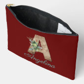 モノグラム木文字の濃い赤い花 アクセサリーポーチ (見開き)