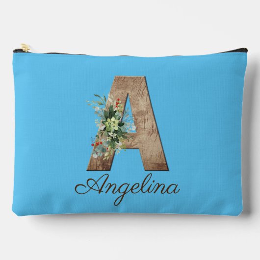 モノグラム木文字の赤い花青 アクセサリーポーチ (正面)