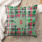 モノグラム格子赤緑灰色フェスティバル星 クッション (ブランケット)
