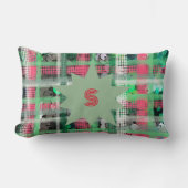 モノグラム格子赤緑灰色フェスティバル星 クッション (正面)