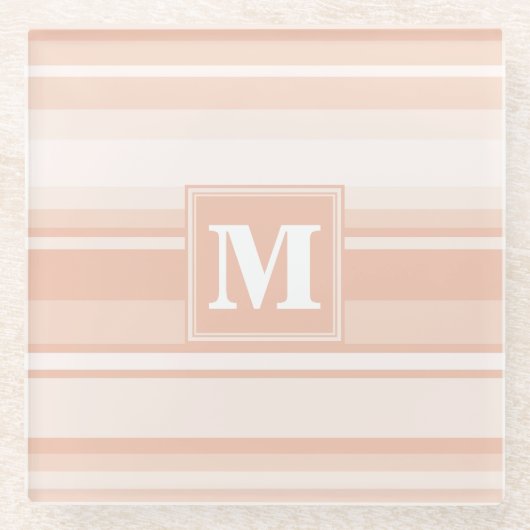 モノグラム桃ストライプ粒 ガラスコースター (正面)