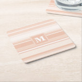 モノグラム桃ストライプ粒 スクエアペーパーコースター (アングル)