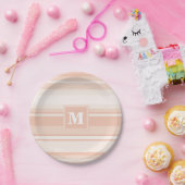 モノグラム桃ストライプ粒 ペーパープレート (パーティー)