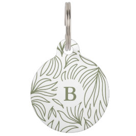 モノグラム植物プリントの連絡先情報付き ペット　ネームタグ