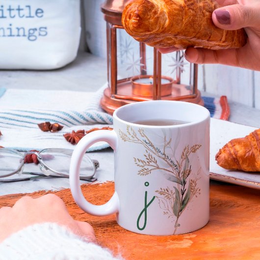 モノグラム植物ユーカリモダンプレミアム コーヒーマグカップ