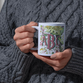 モノグラム植物性ヴィンテージ花ピンクと緑 ツートーンマグカップ