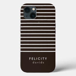 モノグラム横ストライプ線ブラウンおよび白 iPhone 13ケース