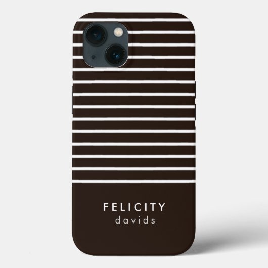 モノグラム横ストライプ線ブラウンおよび白 Case-Mate iPhoneケース (裏面)